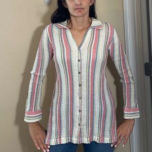 SOFT SURROUNDINGS Women's Blouse Long Sleeve Button Down Striped Print size S